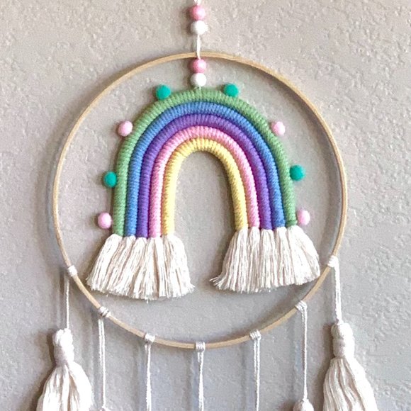 Moveable Mobile Pastel Rainbow Tasseled Wall Hanging Baby Children's Room Decor - Picture 1 of 5